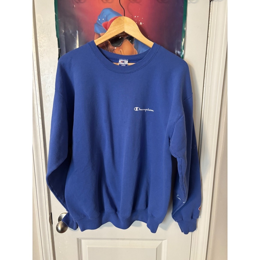 Vintage Champion Crewneck Sweatshirt Blue Large Script Logo Embroidered Mens